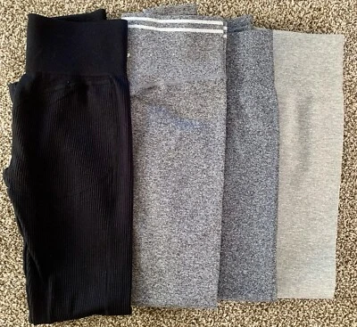 Leggings deportivos de yoga Nova usados para mujer 4 pares talla M negros, grises, plateados Foto 1 de 4