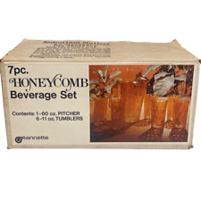 Vintage Jeanette Glass Honeycomb Pitcher & Tumbler Set 6 Drinking Glasses
