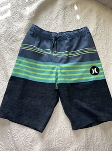 Hurley Boys Size 14/16 Swimming Board Shorts Trunks blue Black Stripe - Picture 1 of 12