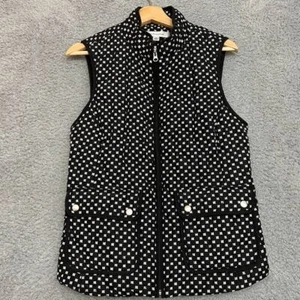 Croft Barrow Vest Womens M Black White Geometric Print Quilted Puffer Full Zip - Picture 1 of 11