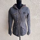 Vintage Y2K 90s Billabong Hooded Utility Military Jacket Gray Distressed Size M