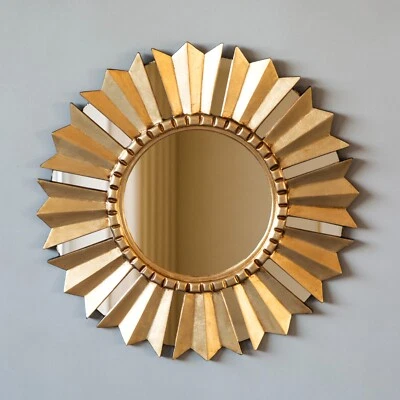 Handmade Gold Round Mirror Peru Sunburst Accent Wall Mirror with Bronze Leaf - Image 1 of 4