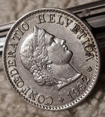 1932 Switzerland 5 Rappen , Heavily Circulated Swiss Vintage Small Coin - Image 1 of 4