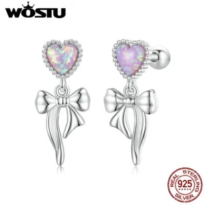 Wostu Real 925 Silver Opal Bowknot Stud Earrings Jewelry Fashionable Women Gift - Picture 1 of 15