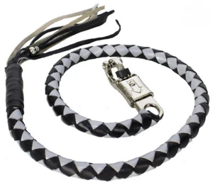 42 INCH GET BACK WHIP BLACK AND SILVER HAND BRAIDED LEATHER WITH QUICK RELEASE - Bild 1 von 7