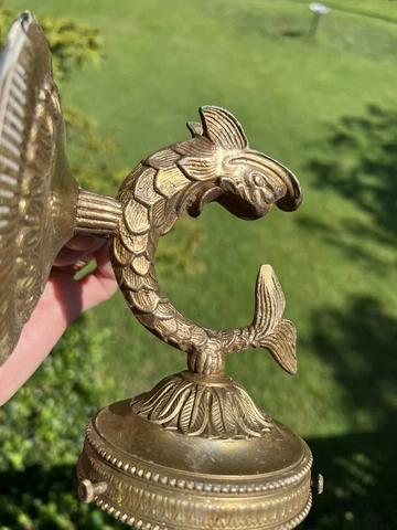 Sconce Mount Light Fixture Fish Ornate Art Nouveau Hollywood Regency Metal 6" Cover