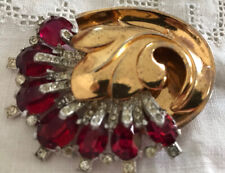 1930 Art Deco Superb Rare Signed Barclay Fur Clip Ruby Red And Clear Rhinestone.