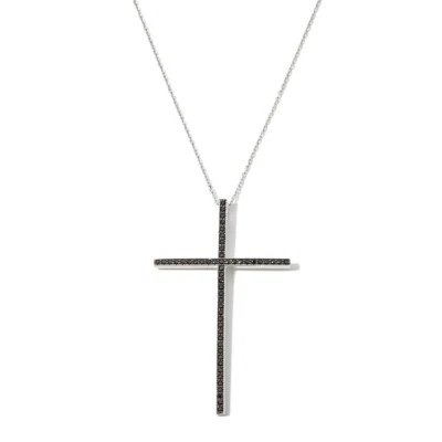 Womens Black Spinel Large Cross Sterling Silver Necklace, New, Rarities - Image 1 of 3