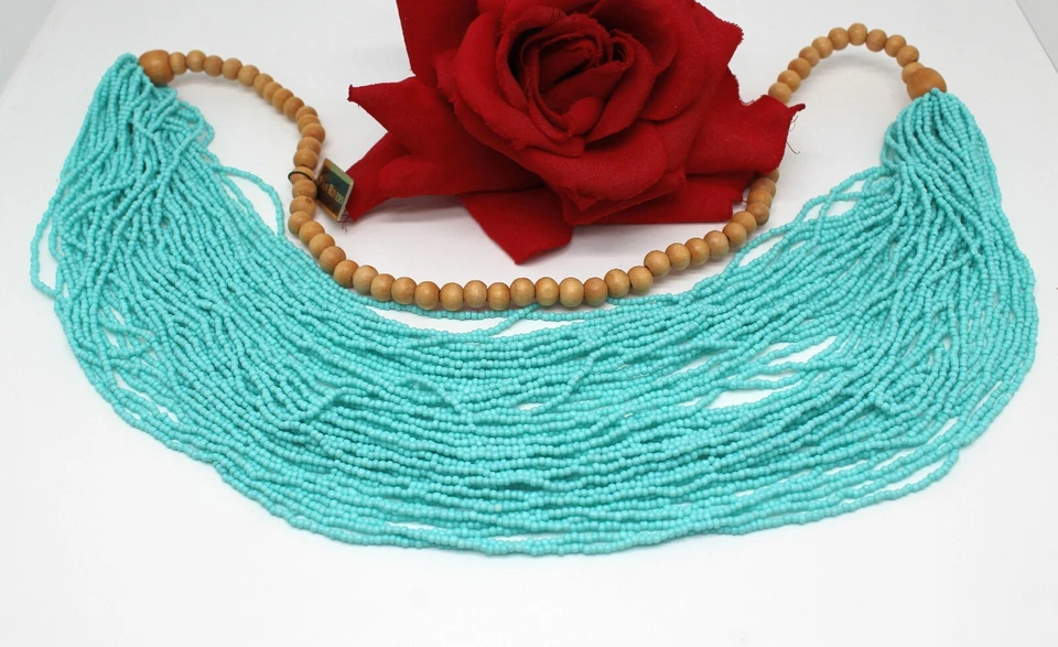 Joan Rivers Multistrand Blue & Wood  Beaded  31"  Necklace    CAT RESCUE - Image 1 of 1