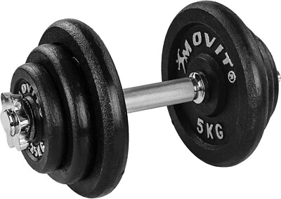 MOVIT Dumbbell Pro Set, Cast Iron Dumbbell, 10 kg, 15 kg, 20 kg, 25 kg, 30 kg, Bar 30
