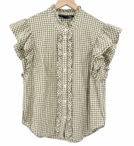 Veronica Beard Tenille Ruffled Sleeve Shirt Gingham Button XS - Bild 1 von 9