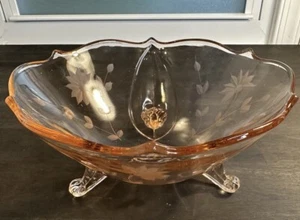 Vintage Petal Pink Jubilee Lancaster 3-Toed Footed Depression Glass Bowl - 8.25” - Picture 1 of 5