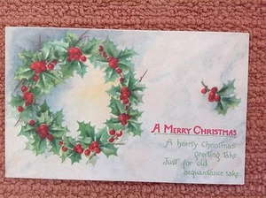Antique Vintage Christmas Greeting Holly Wreath Gibson Postcard one cent era - Picture 1 of 4
