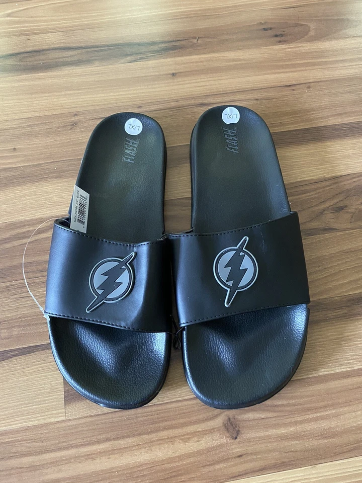 DC The Flash Men's Sandals Size 12-13 XL Black Slides Authentic Slip On NEW - Image 1 of 4