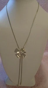 Vintage Silver Tone Bow with Rhinestone Accent Adjustable Chain Necklace 14" - Picture 1 of 6