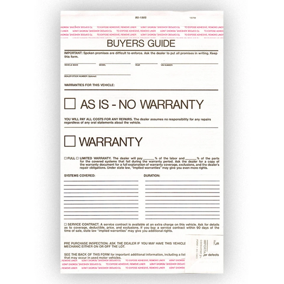 As Is Plain Buyers Guide 2 Part Carbonless, Qty 100 - Image 1 of 1