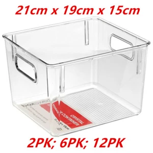 Medium Crystal Clear Plastic Container w Carry Handle Fridge Pantry Storage 21cm - Picture 1 of 5