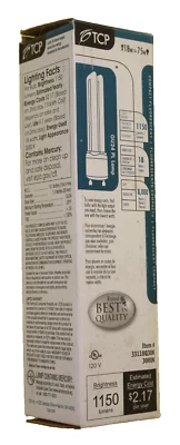 12X GENUINE TCP 33118Q  18W 120V 1150 LUMENS COMPACT FLOURESCENT BULB, QUAD TUBE - Image 1 of 4