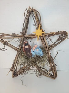 Hanging Rustic Grapevine Star Shaped Nativity Mary Joseph Jesus Christmas - Picture 1 of 5