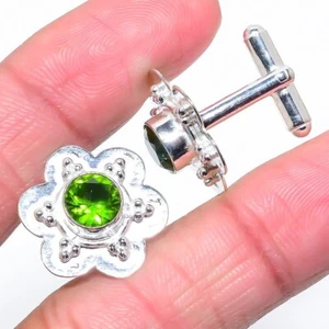 Green Peridot Gemstone Handmade 925 Sterling Silver Jewelry Cufflink - Picture 1 of 1