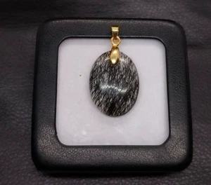 Pietra preziosa quarzo rutilato nero naturale - ciondolo placcato oro rutilo ... - Foto 1 di 12