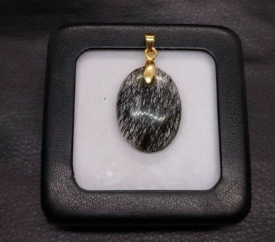 Pietra preziosa quarzo rutilato nero naturale - ciondolo placcato oro rutilo ... - Immagine 1 di 4