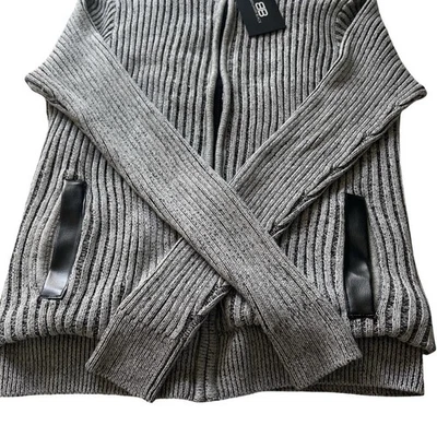 Benjamin Black Black Fur Lined Full Zip Cardigan with Leather Trim NWT, Size M - Image 1 of 4