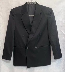 Double Breasted Sport Coat Blazer Jacket Boys 10 Reg Black Preppy Wedding Formal - Picture 1 of 7