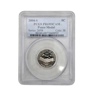 2004-S 5C PCGS PR69 DCAM Peace Medal Jefferson Nickel Series 20PR - Picture 1 of 2