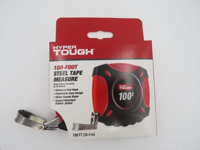 Hyper Tough 100' Steel Tape Measure Universal Hook End Nylon-coated Blade