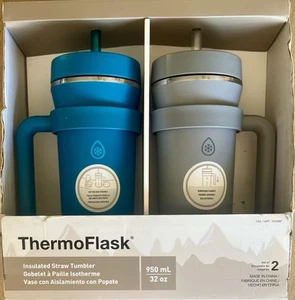 ThermoFlask 32oz Insulated Standard Straw Tumbler with Handles 2-pack Teal Gray - Picture 1 of 6
