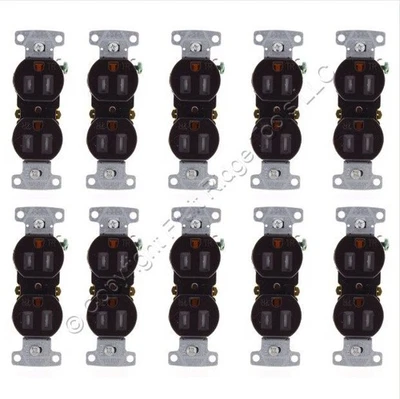 10 Receptáculos Dúplex Hubbell Marrón RESISTENTE A MANIPULACIONES 15A 125V Terminal de Empuje Foto 1 de 4