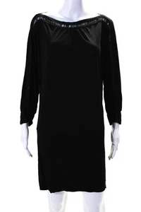 Vestido recto manga larga ribete encaje cuello redondo negro talla S Iisli para mujer - Imagen 1 de 4