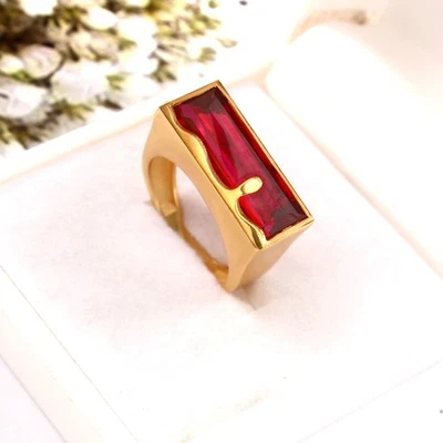 Rosso Baguette Rubino Anello Argento Sterling - Placcato Oro Massiccio Gioielli - Immagine 1 di 4