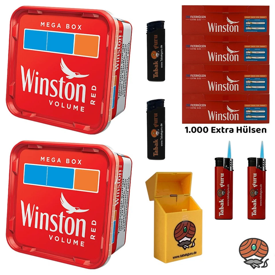 Winston Red/Rot Volumentabak Box 2x 120g, 1000 Extra Hülsen, Zubehör - Bild 1 von 4