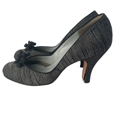 True Vintage Citations Black Shantung Heels 7AA OG Box & Receipt 1960s - Image 1 of 4