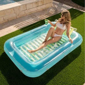 Inflatable Tanning Pool Lounger Float, 70" x 46" Pool Floats Adult with Pillo... - Picture 1 of 7