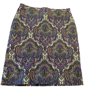 J. Crew Größe 14 Bleistiftrock Paisleymuster lila Stretch Baumwolle Arbeitskleidung - Bild 1 von 8