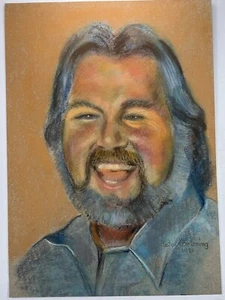 Vtg Pastel Portrait Drawing Kenny Rogers 17x12” Signed Bruning Celebrity Art 81 - Picture 1 of 13