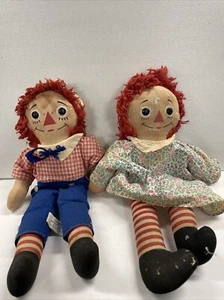 Vintage Raggedy Ann & Andy dolls Mid 1960s Knickerbocker red yarn hair 15" TLC - Picture 1 of 19