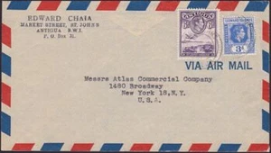 ANTIGUA LEEWARD IS 1951 affrancatura mista 9d copertura tariffa posta aerea per USA.........6584 - Foto 1 di 1