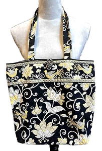 Vera Bradley Shoulder Bag Tote Yellow Bird Retired Pattern Yellow Black White - Picture 1 of 9