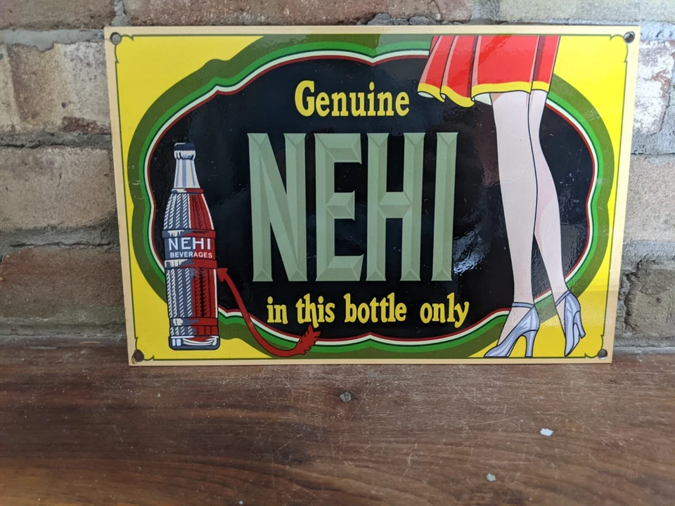VINTAGE NEHI COLA SODA PORCELAIN SODA ENAMEL GAS STATION SIGN 12" X 8" - Image 1 of 4
