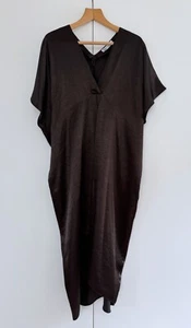 Vestido midi satinado brillante marrón chocolate oscuro de Zara talla M - Imagen 1 de 5