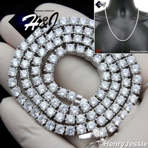24"MEN 14K WHITE GOLD PLATED ICY BLING CZ 4MM 1 ROW TENNIS CHAIN NECKLACE*B2 - Picture 1 of 6