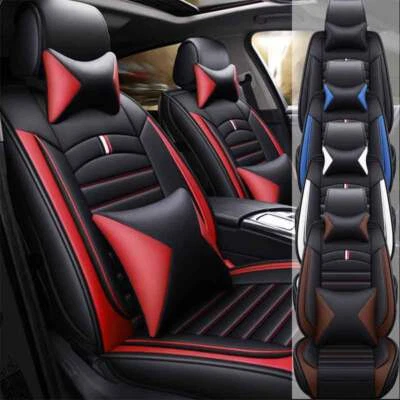 5-Seats Universal Car Seat Covers Full Set Leather Front Rear Cushions Covers Foto 1 de 4