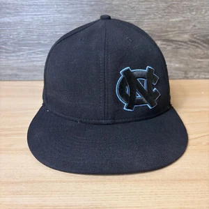 North Carolina Tar Heels Hat Cap Fitted 7 1/4 Black Blue Basketball Nike - Picture 1 of 10