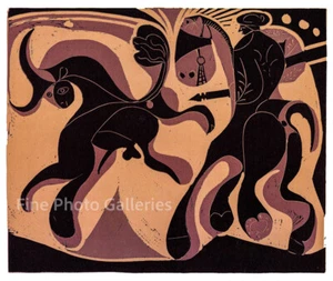 1959 Vintage PABLO PICASSO Picador Fleeing Bull Bullfight Linocut Lithograph Art - Picture 1 of 1
