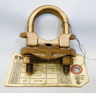 Burndy GAR1526 2/0 AWG Copper Grounding Connector Wire To Pipe Rod Rebar Burial - Image 1 of 3