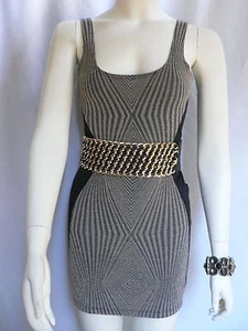 MUJER DORADO NEGRO RETRO SEXY MODA MINI CÓCTEL SIN MANGAS VESTIDO ELÁSTICO S M - Imagen 1 de 12
